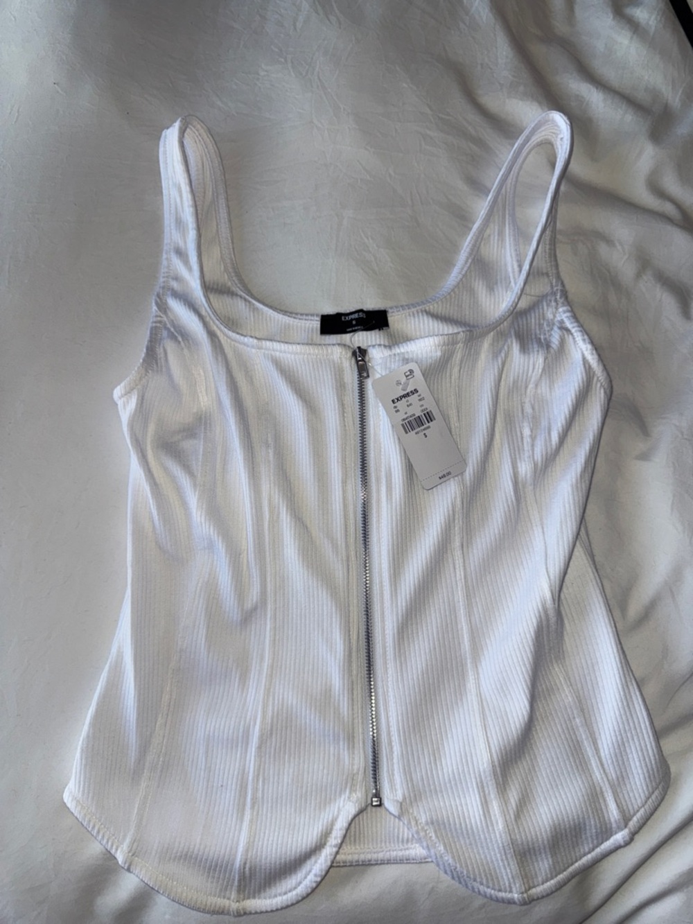 Express White Ribbed Zip-Front Camisole